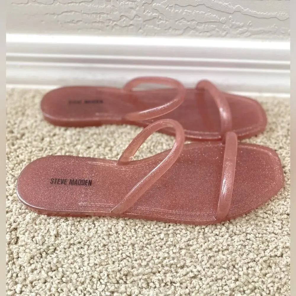 Steve Madden Pink Glitter Jelly Slide Sandals - Picture 2 of 4